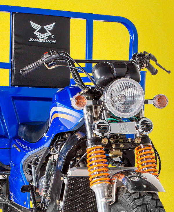 zongshen-motocicleta-furgón 250-parte-delantera-azul